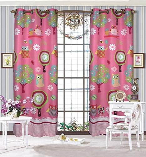 Design de casa elegante Multicolors coruja rosa Floral Design Firmelhão Meninas/Crianças Janela da Janela Corte de