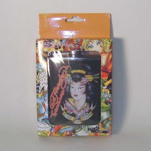 Don Ed Hardy Kiss of Death Geisha Leather embrulhado Flask de metal