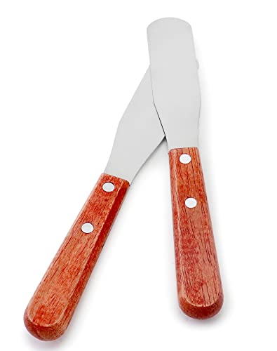 QWork Spatula de aço inoxidável de 8 polegadas, facas de maçaneta de madeira 2pack, mistura de alginato de gesso Mix
