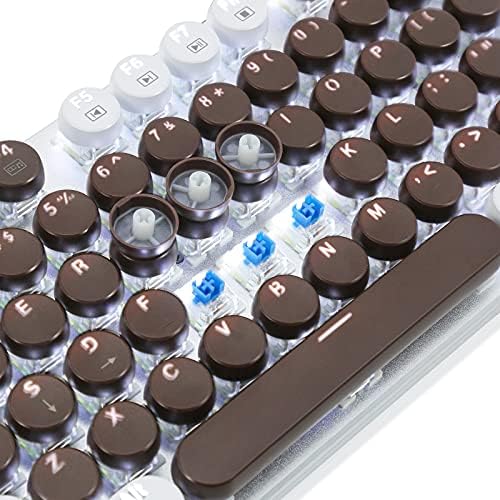 Teclado de jogos mecânicos de máquina de escrever huo ji com estilo retrô, retroiluminação de LED, perfil baixo, interruptores azuis, candidatos a teclas USB com fio 87 N-key, chocolate e branco