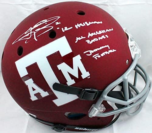 Johnny Manziel autografou o Texas A&M Schutt F/S Capacete Maroon com 3 Insc. -Baw Holo - Capacetes da faculdade autografados