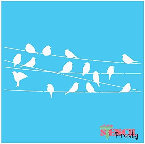Adoro pássaros em um estêncil rústico e chique de arame Best Vinyl Grandes estênceis para pintar em madeira, tela, parede, etc. Multipack | Material de cor azul brilhante
