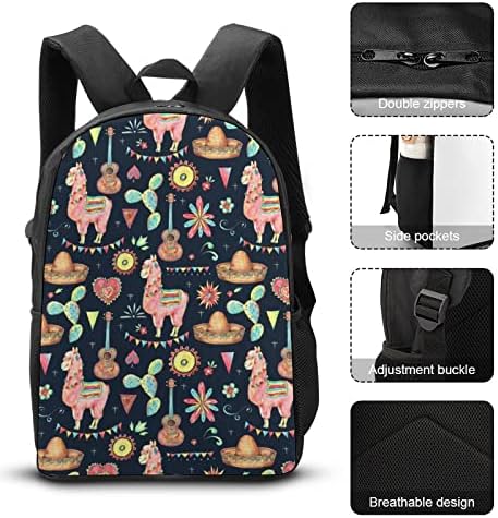 Day of the Dead Llama School Backpack Conjuntos para Student Fofte Printed Bookbag Set com lancheira isolada e caixa de lápis