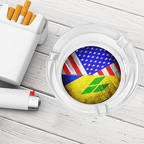 Bandeiras dos EUA e Saint Vincent e Granadines Glass Ashtrays para cigarros lixo à prova de vento pode ser impressa