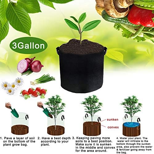 Jes & Medis 12-PACK 3 GALON SACOS CRESCENTES Aeração de espessura não tecida Flower Flower Vasetable Pots com Handles Recipiente de jardim preto