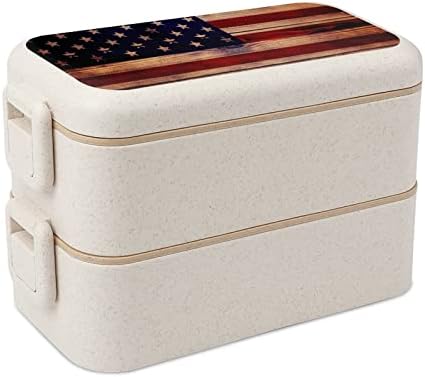 Bandeira de textura de madeira EUA EUA empilhável Bento lancheira reutilizável recipiente de almoço com utensílio para jantar escolar de piquenique de trabalho