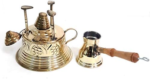 1 Mandmade Brass Turkish Coffee Manker queimador de álcool e 1 pote Ibrik 81307