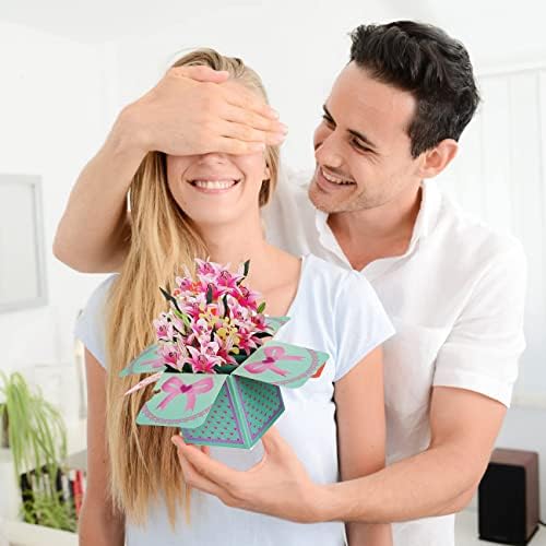 Banzk 3d Bouquet Pop -up Cartão de agradecimento, fique bem em breve cartões, cartão do dia das mães, buquê de flores de papel com envelopes, cartões de apreciação de professores, cartões de felicitações para vovó, mulheres, mãe, esposa