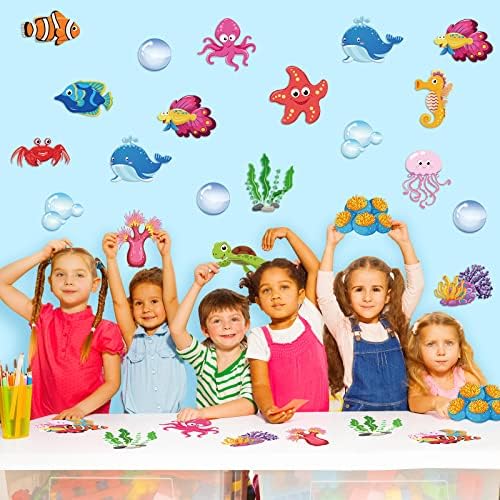 Pajean 48 PCs Sea Life Cutt Outs Ocean Fish Cutouts Animal sob os sotaques temáticos com 60 pontos de cola para a decoração da festa da sala de aula da sala de aula da escola