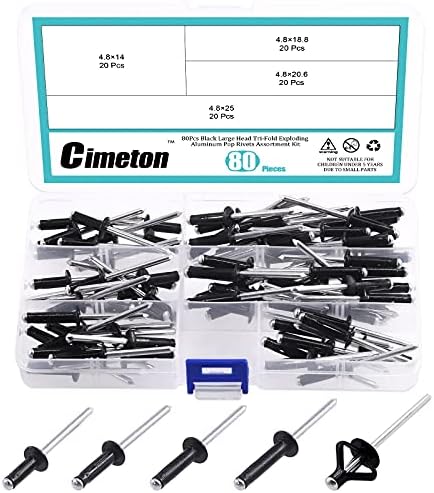 Cimeton 80pcs 3/16 Long Grip Tri-Grip Rivets Tri-Fold Tri Bulb Long Pop Montagem Kit para caiaque e acessórios de barco
