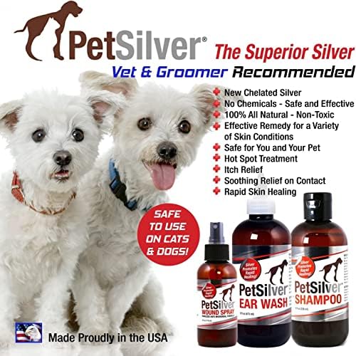 Petsilver Shampoo com prata quelada para cães e gatos, feitos nos EUA. Aroma de baunilha e citros. 8oz