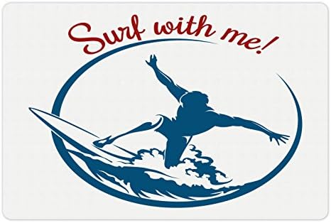 Lunarable Modern Pet tapete para comida e água, surf comigo palavras com silhueta de surf silhueta exótica esportes hobby ilustração,