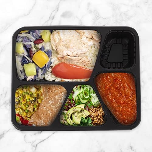 Housoutil Small Meal Prep recipientes 30pcs 5 Compartimento Preparar recipientes com tampa Caixa de armazenamento de alimentos plásticos Caixa de lancheira Segura de Microondas Bento para Shop Restaurant Freezer Meal Rechaners