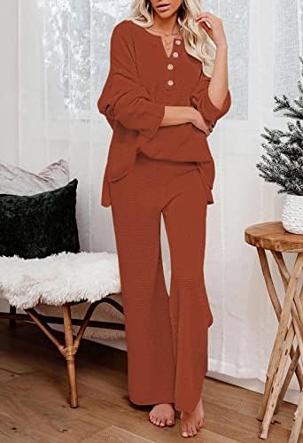 Viottiset feminino de 2 peças roupas malhas de suéter de manga comprida calças largas calças de perna larga loungewear