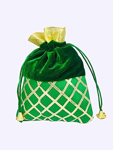 Veludo verde 7x5 polegadas Aprox Potli Gift Bouches Bag Cor variada para o Natal Diwali Aniversário de Páscoa de