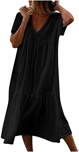 Vestido de verão para mulheres 2023 Casual Solid V pescoço de manga curta Vestido de barriga solto midi kaftan vestido