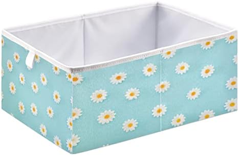 Emelivor Daisies Blue Cubo Bin Bin Bin Bins de armazenamento de armazenamento Cesta de brinquedos à prova d'água para