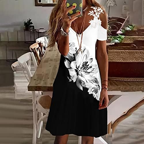 Mulheres casuais sexy v vestido de verão de verão ombro frio de manga curta vestido de camiseta estampa floral A-line Flowy Swing