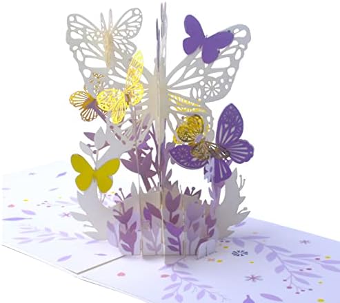 Butterfly Flower Pop Up Card, Purple 3D Basket Card, cartão de papel de primavera, bela saudação, presente exclusivo para mulheres,