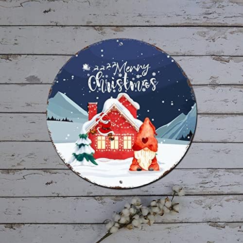 Feliz Christmas Door Sign Papai Noel Snows House Truck redonda Metal Tin Plin