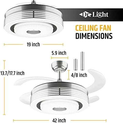 42 polegadas modernas ventilador de teto retrátil com luzes e alto -falante Bluetooth Alteração de cor Fandelier Smart Teto Fan