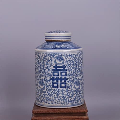 Tjlsss azul e branco padrão jarra de chá ornamentos antigos Coleção de caddy de chá jingdezhen