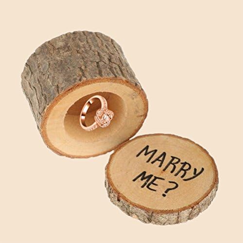 Bestoyard Proposta Caixa de anel da proposta para presente de madeira Chique de madeira portador de casamento com impressão Casar comigo para o noivado de casamento Party 2pcs