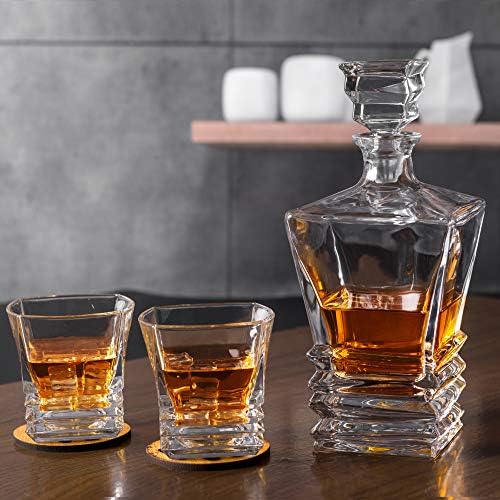 Conjunto de Decanter de Uísques Kanars - Decanter de cristal criado com 4 copos lowball para escocês, bourbon ou licor - Men Dad Gift