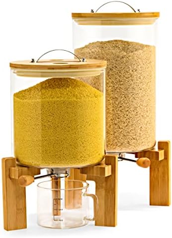 Distribuidor de arroz de 15 libras, um elegante dispensador de arroz de vidro, recipiente de arroz, dispensador de grãos, armazenamento