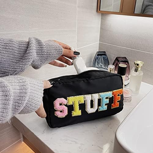 Bolsa de maquiagem preppy de nylon letra chenille saco cosmético Coisas de bolsa de cuidados com a pele à prova d'água Sacos de remendo