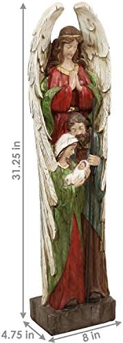 Anjo da Guarda SunnyDaze e Estátua Interior/Outdoor da Família Sagrada - Estatueta da Cena da Natividade de Natal Sazonal - Decoração Religiosa de Férias Interior e Exterior - 31 polegadas