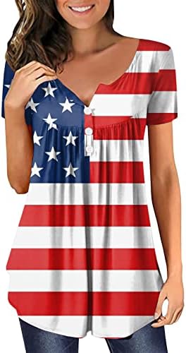 Perder mulheres camisas do Dia da Independência para Mulheres Plus Tamanho Americano 4 de julho Impresso V Camisetas femininas curtas do pescoço