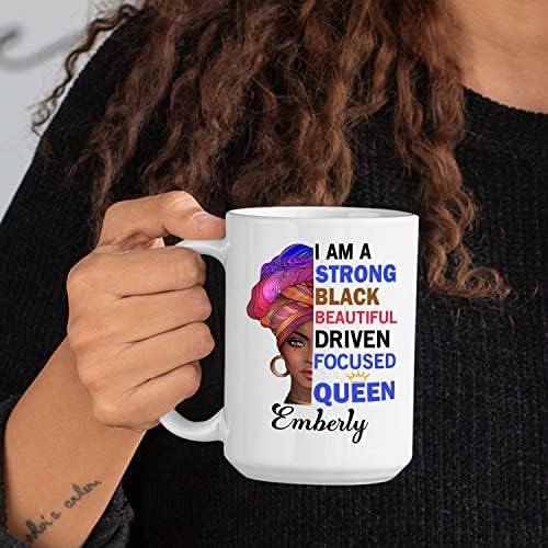 Arte da rainha africana Eu sou forte preta bela caneca de viagem, mulheres negras personalizadas caneca de café de cerâmica