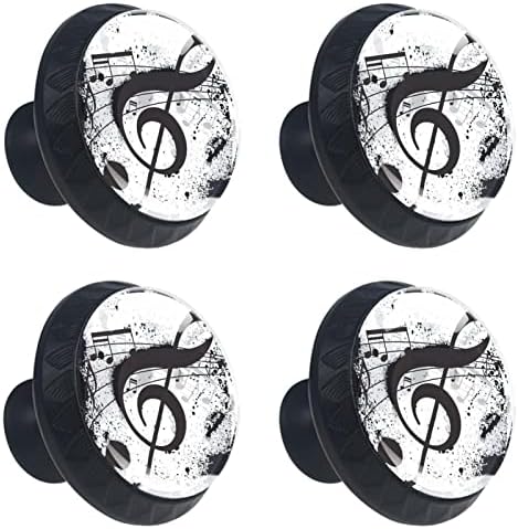 Tyuhaw Round gaveta puxa manusear notas musicais impressão preta com parafusos para armários de cômodas de casa porta da porta de cozinha gaveta de mesa banheiro 4pcs