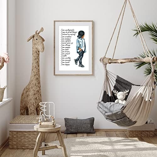 Citações inspiradoras de canilllesy Arte da parede Africano Black Boy Wall Art Eirfera Presentes de Incentivo para Decoração de Garotas Decoração Inspirada Positiva Afirmações para Crianças Quarto Sem COMPRIMENTO