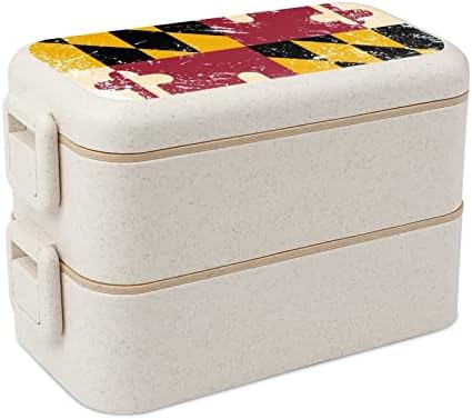 Bandeira do estado de Maryland duplo empilhável Bento lancheira recipiente de almoço reutilizável com utensílio para jantar escolar de piquenique de trabalho