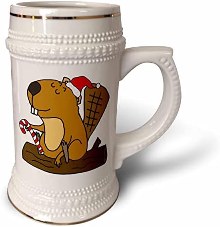 3drose fofo castor engraçado usando chapéu de santa desenho animado de Natal - 22oz de caneca