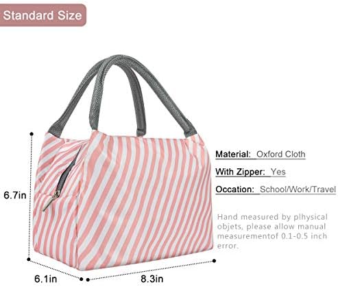 Bag de almoço fofo de almoço isolado para mulheres para mulheres lancheiras lanchonetes isolados para mulheres trabalham, rosa listra