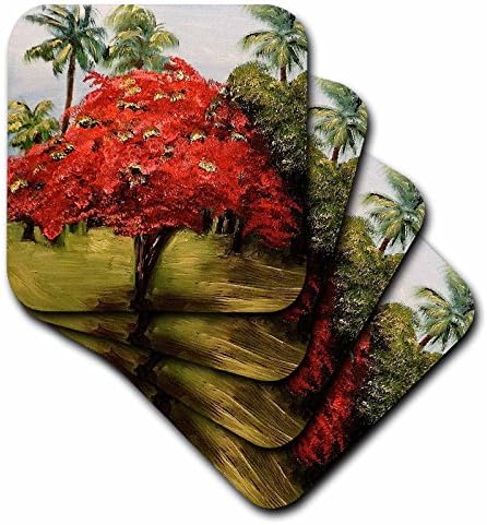 3drose Melissa A. Torres Art Porto Rico - Foto de uma árvore extravagante com palmeiras em Porto Rico - conjunto de 4 montanhas -russas - Soft