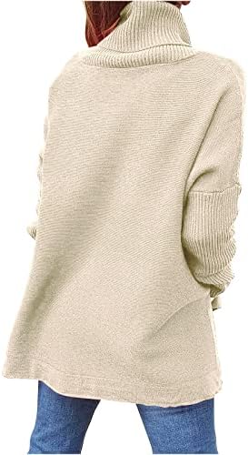 Blusas de cor sólida para mulheres de grande porte de tartaruga grossa de malha aconchegante lateral lateral bainha de manga