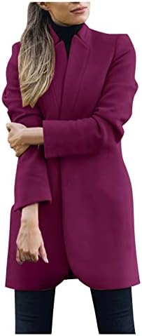 Lã Blend Coat Women Women elegante entalhe Stand Collar Fall Winter Winter Peacoat engrossar