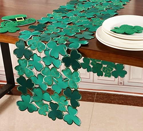 GrandDeco St. Patrick's Day Table Runner 13 X68, Applique Bordedwork Cutwork Clover Design, cozinha em casa Dimestion Spring Holiday Tabletop Decoration