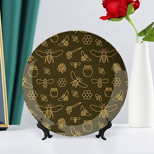 Placas decorativas de china de osso de abelhas amarelas com ornamentos pendurados em pratos de jantar