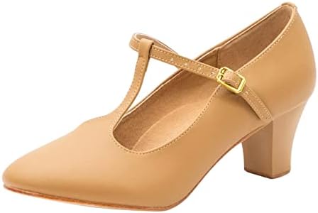 Sapatos de personagem Arcliber para mulheres Pu Leather T Strap 2.3 Saltos de dança para salsa de salão Tango