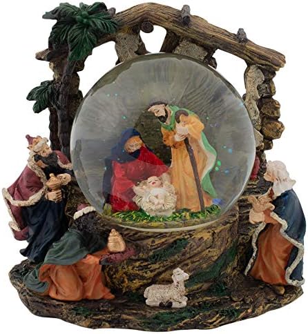 Elanze projeta a família Holy Family Nativity Musical 100mm Christmas Snow Globe toca música silenciosa noite
