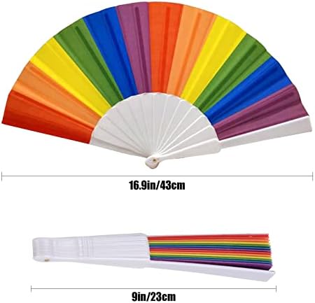 Rainbow Hand fãs fãs de orgulho fãs coloridos portáteis para festivais e desfiles, fã de plástico mantido para fã dobrável de verão para mulheres/homens dançaram decorações de presentes