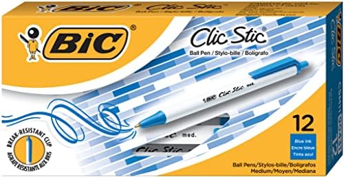 BIC CLIC STIC preto canetas de esfera retrátil, ponto médio, pacote de 24 contagens, design redondo de barril para escrita confortável