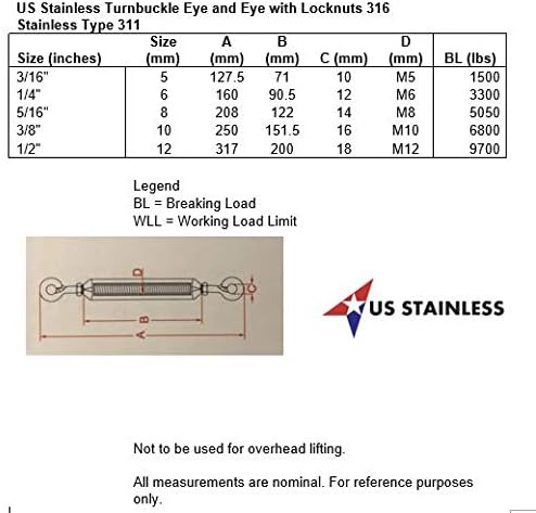 Aço inoxidável M6 M6 mm Turbuckle Eye and Eye With LockNuts Marine Grau M6 Métrico Linha