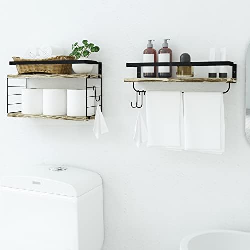 Prateleiras de banheiro Jovon com rack de lenço e barra de toalhas, prateleiras flutuantes montadas na parede, rack de armazenamento