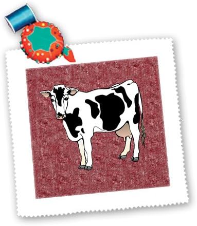 3drose qs_163181_2 Imagem da vaca em jeans vermelho parque de tecido quadrado, 6 por 6 polegadas